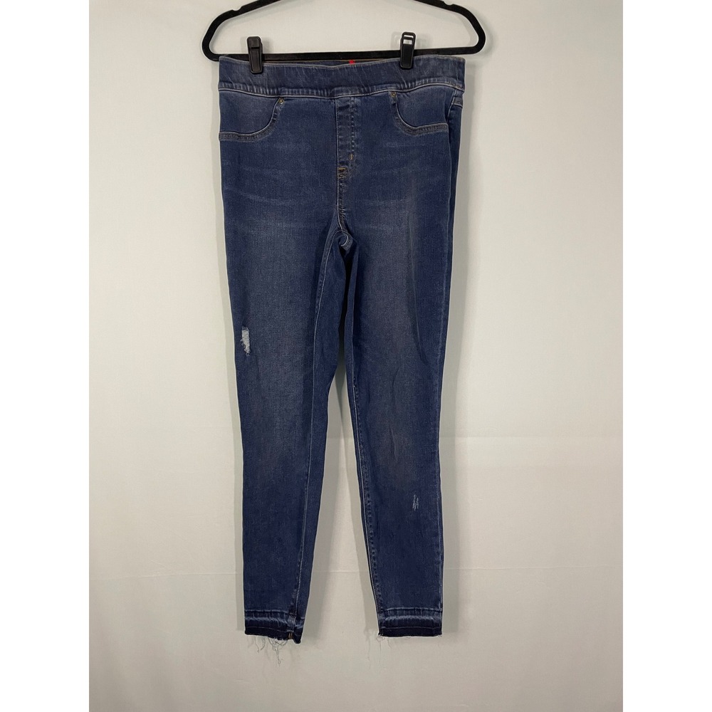 SPANX‎ By Sara Blakely Womens Denim Jeans Size L G Distressed Frayed Hem Skinny